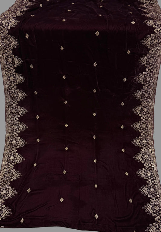 Velvet Zari Embroidered Shawl Maroon