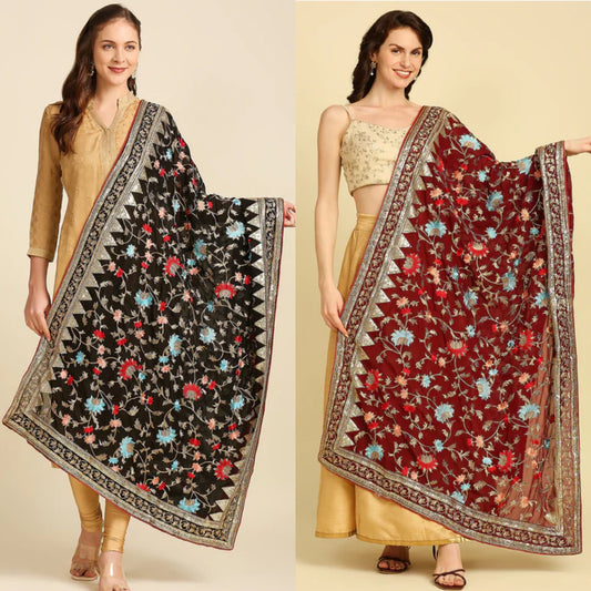 Georgette Heavily Zardosi Embroidered Dupatta