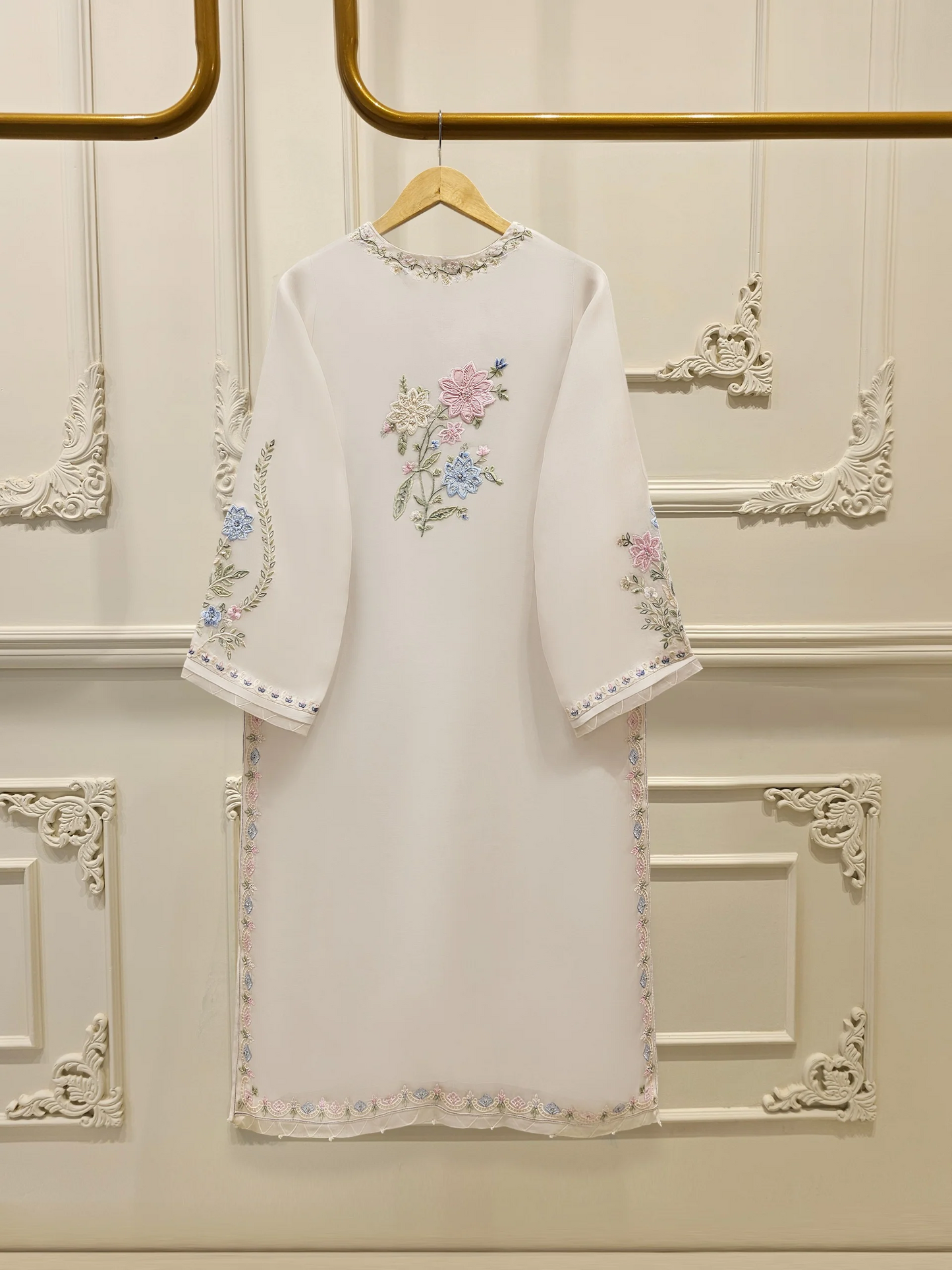 Agha Noor 3 Piece - Pure Organza Embroidered Dress