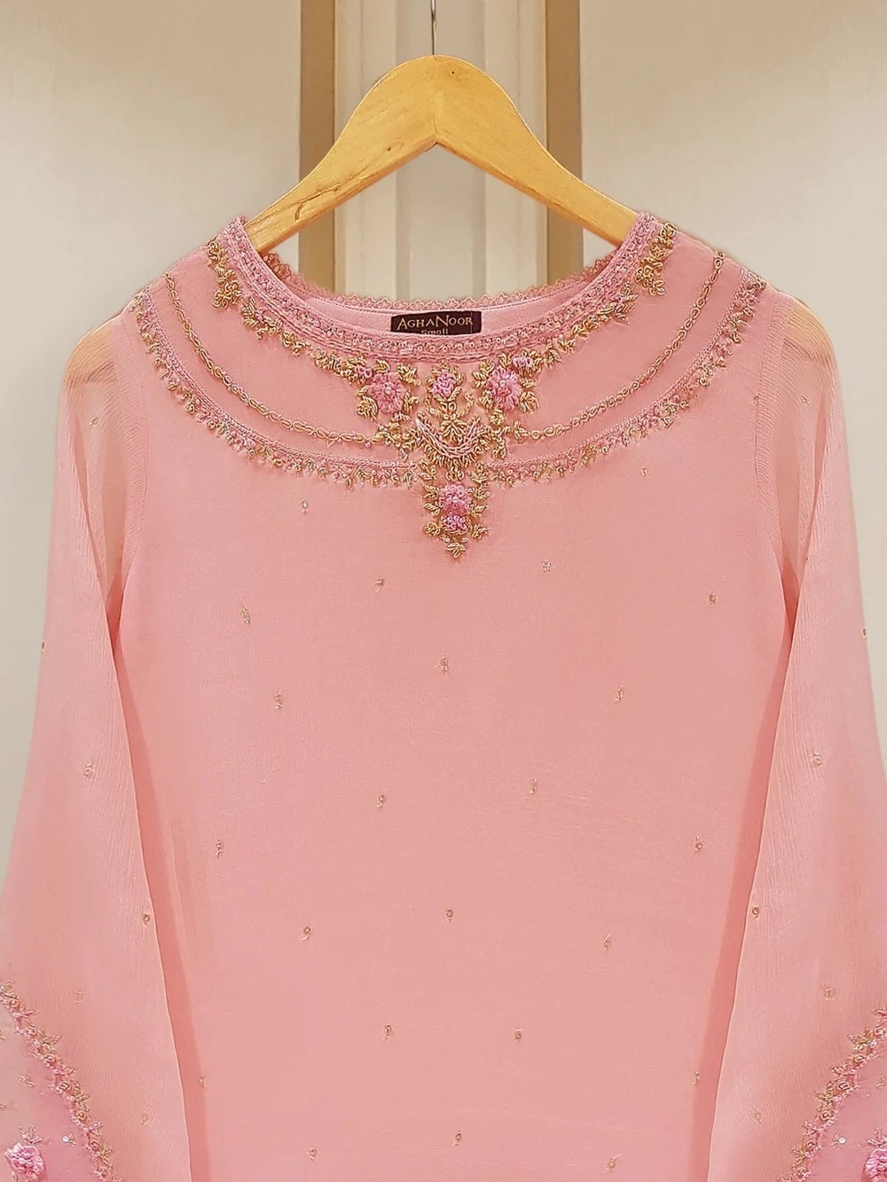 Agha Noor 2 Piece Chiffon Embroidered Dress