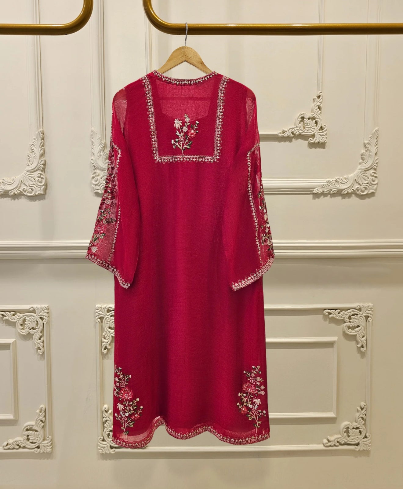 Agha Noor 3 Piece - Pure Cotton Net Embroidered Dress