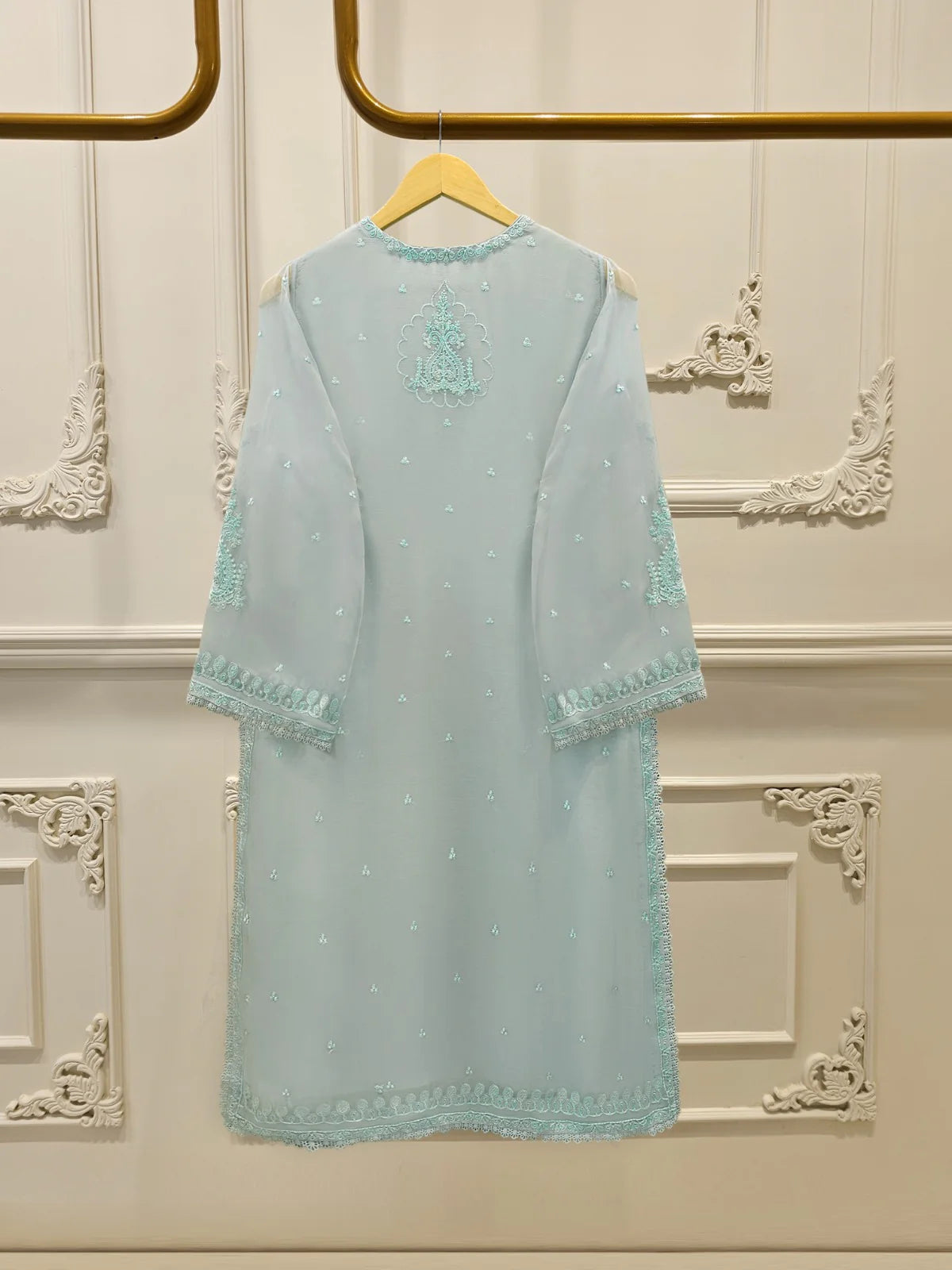 Agha Noor 3 Piece - Pure Chiffon Embroidered Dress