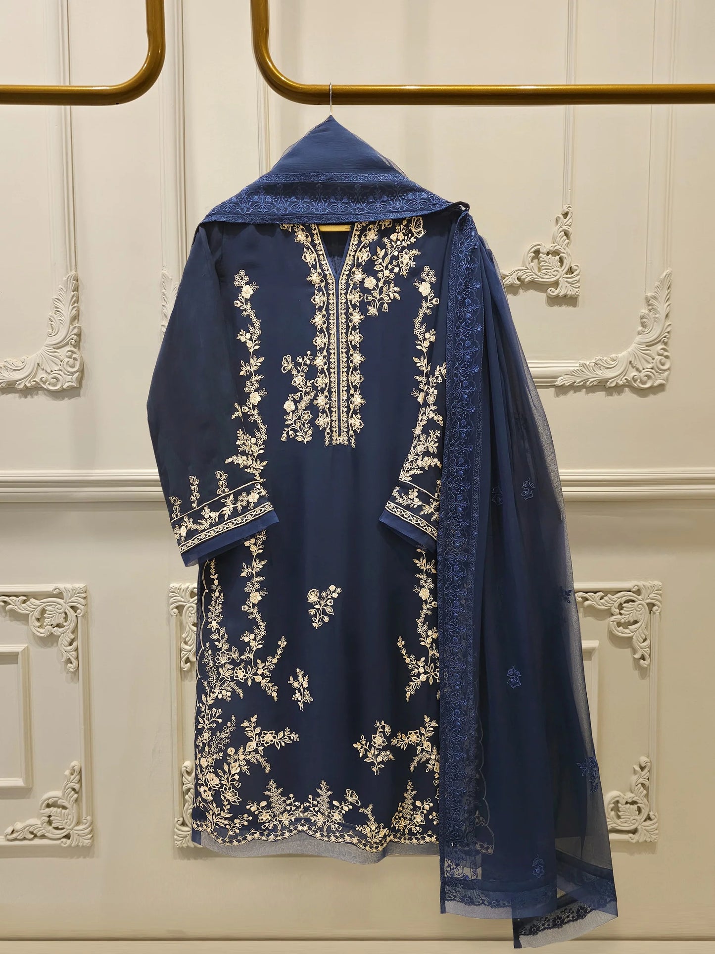 Agha Noor 3 Piece - Pure Chiffon Embroidered Dress S112692