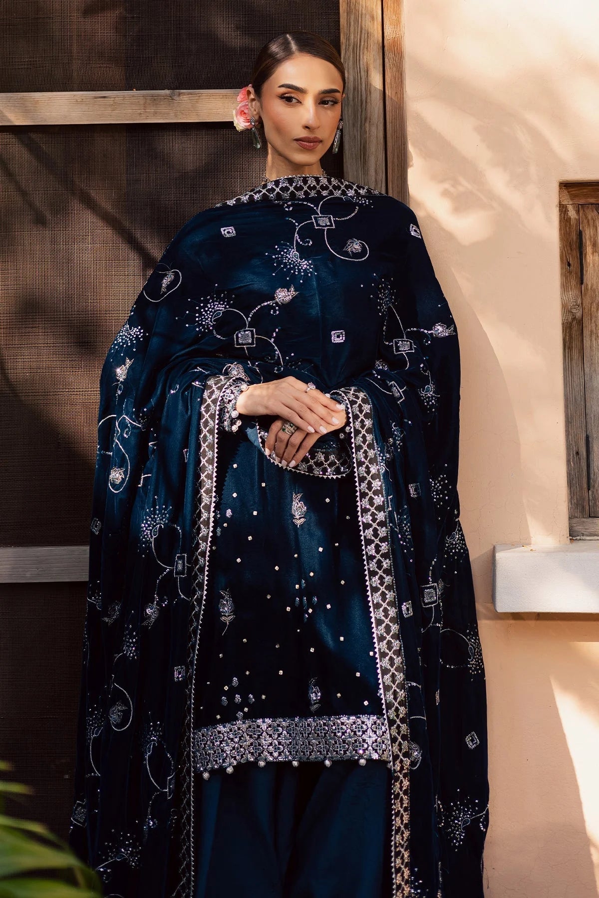 Nureh Velvet Embroidered Dress