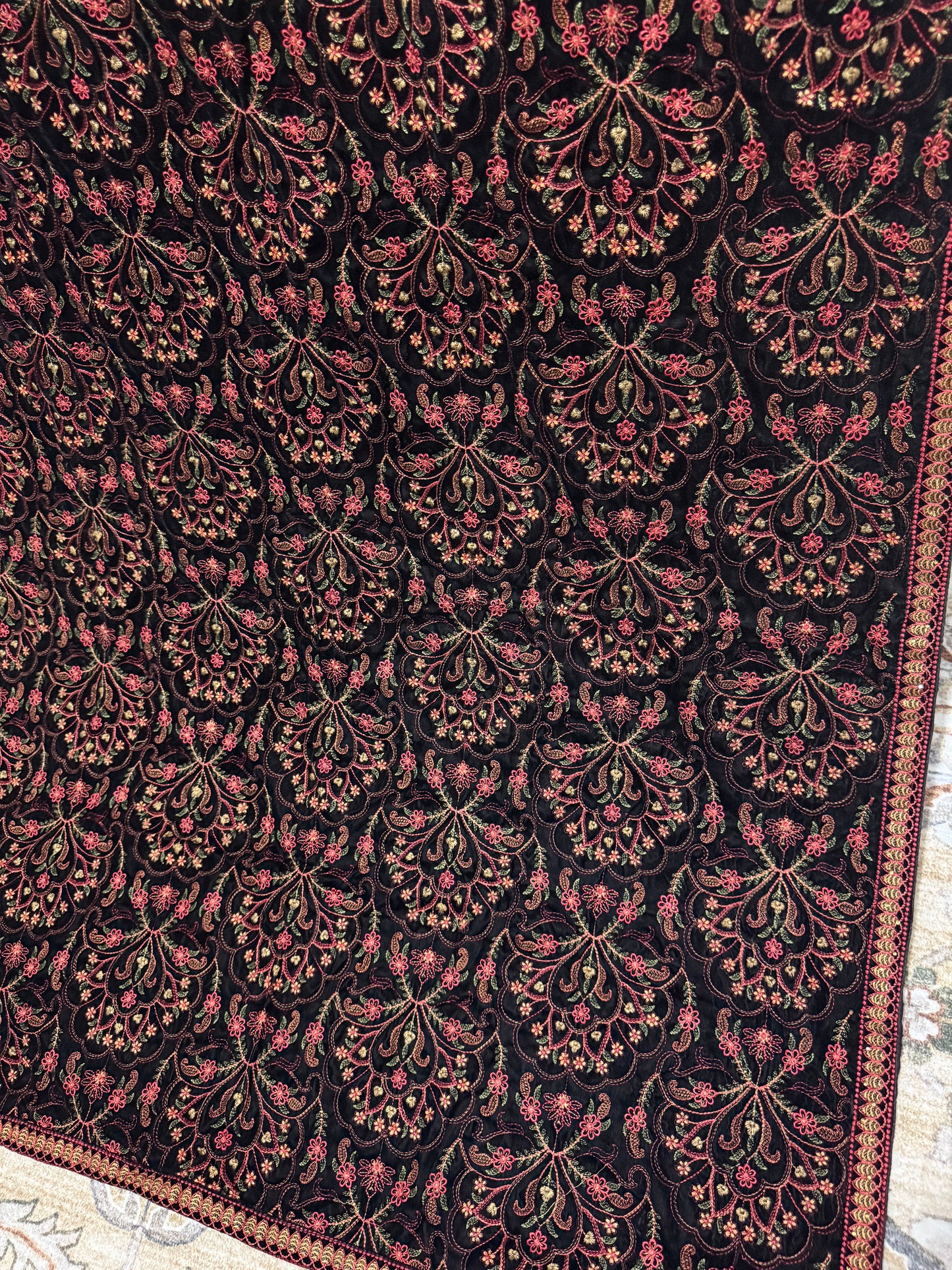 Velvet Heavily Embroidered Shawl Black