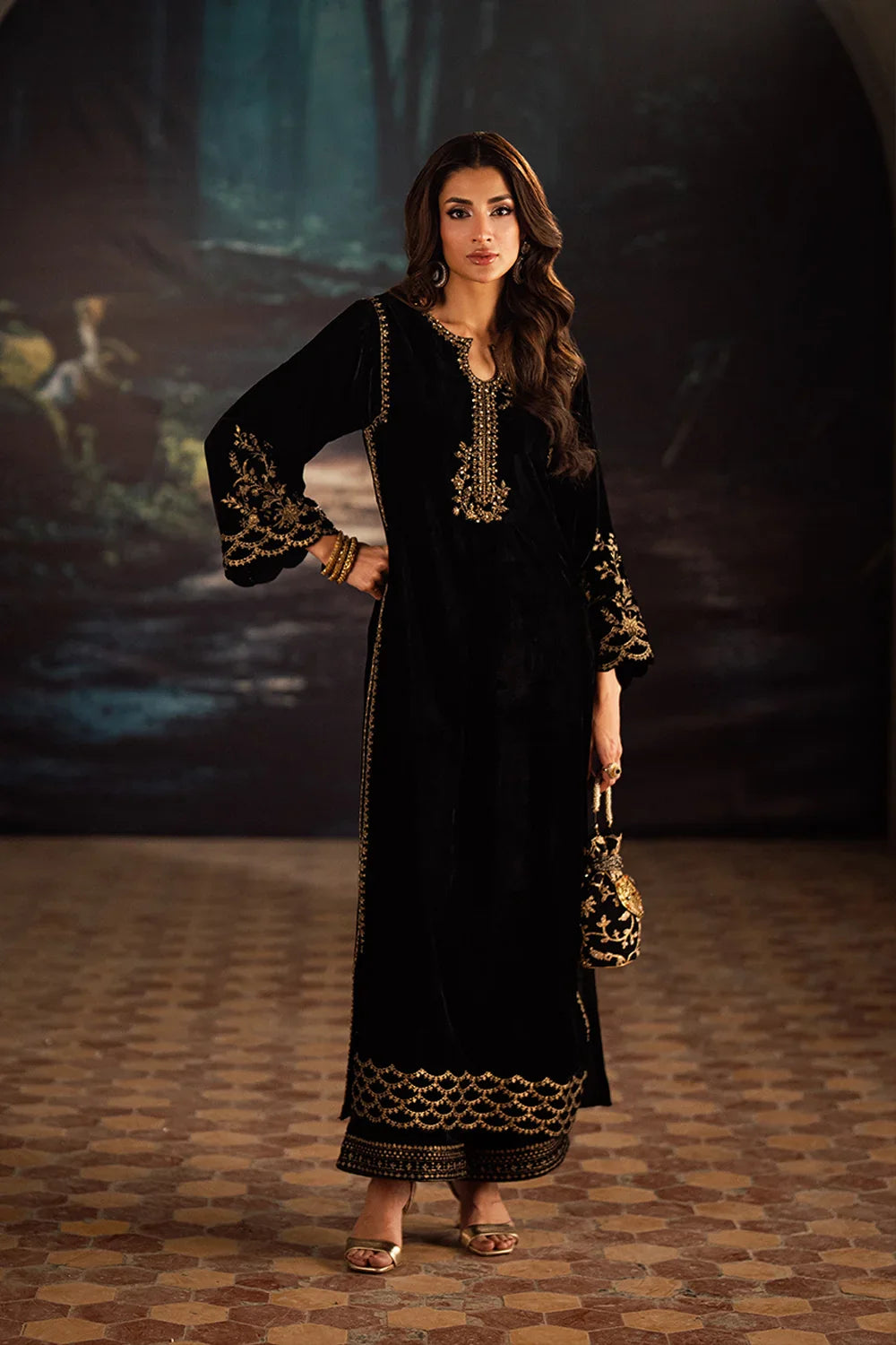 Azure Velvet Embroidered 2 Piece