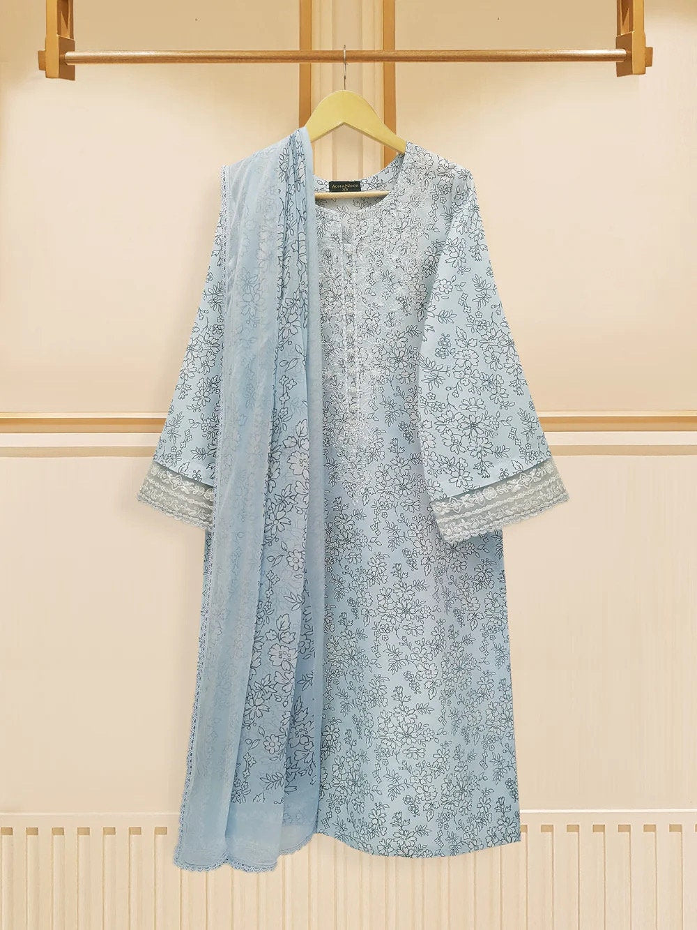 Agha Noor 3 Piece - Cambric Cotton Dress