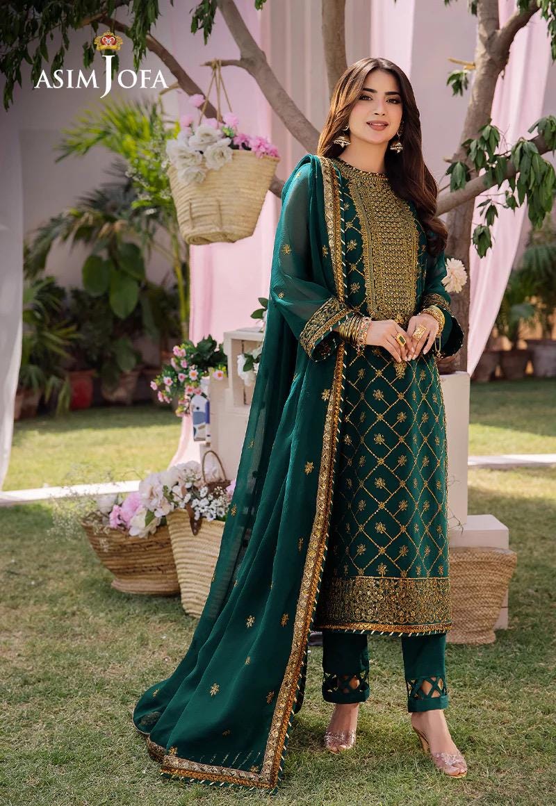 Asim Jofa Original Chiffon Embroidered Pakistani Designer Wear Size Medium