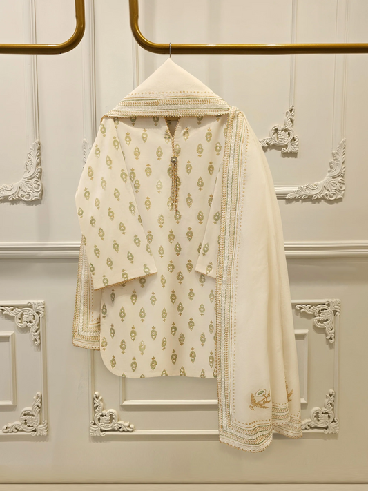 Agha Noor 3 Piece - Pure Cotton Hand Block Printed