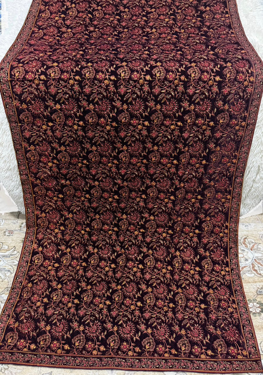 Velvet Heavily Embroidered Shawl Purple