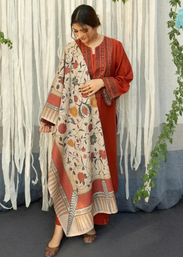Linen Embroidered 3 Piece Dress