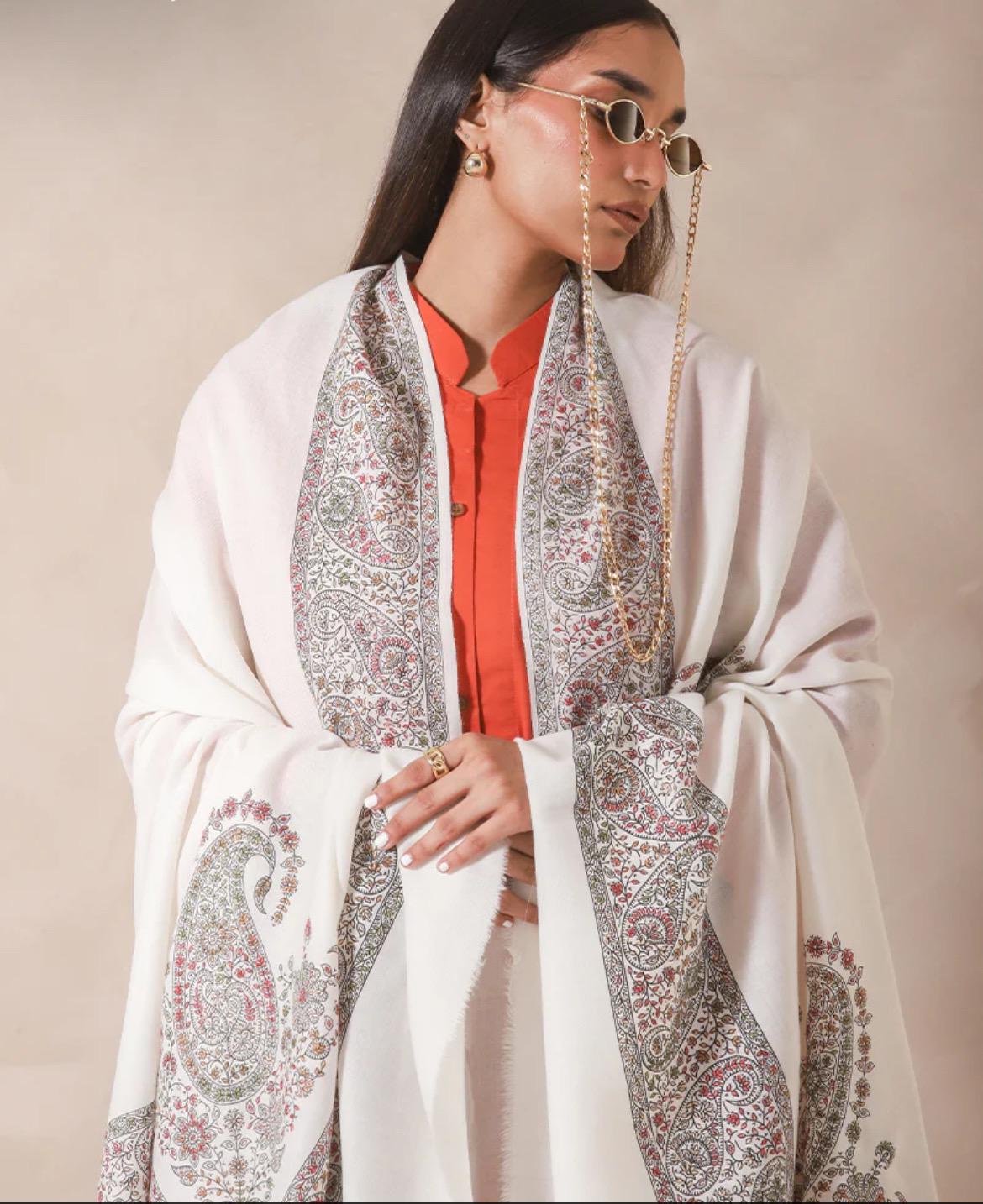 Kashmiri Hand Embroidered Shawl Pashmina Asim Jofa Brand Pakistani Indian Ready To Wear Winter Collection