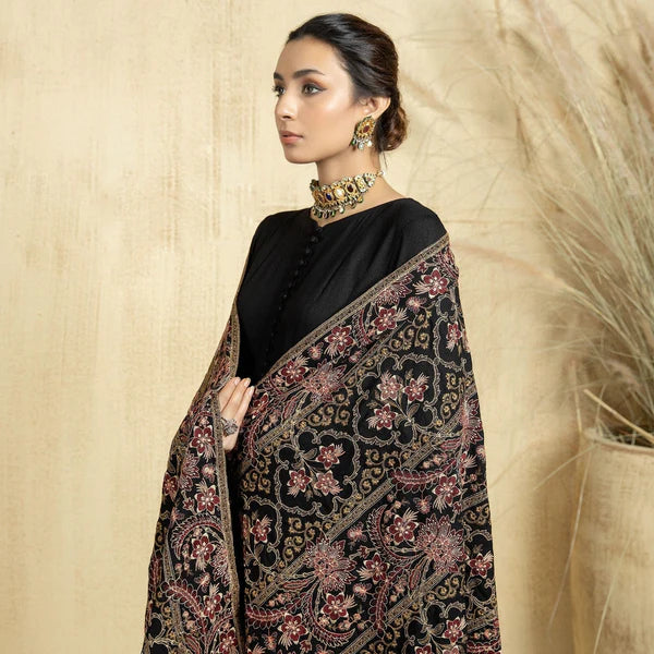 Raw Silk Embroidered  Winter Shawl