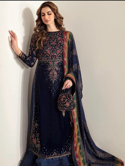 Jazmin Velvet 3 Piece Embroidered Dress