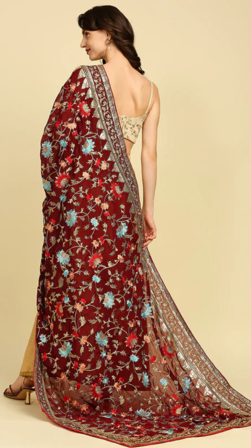 Georgette Heavily Zardosi Embroidered Dupatta