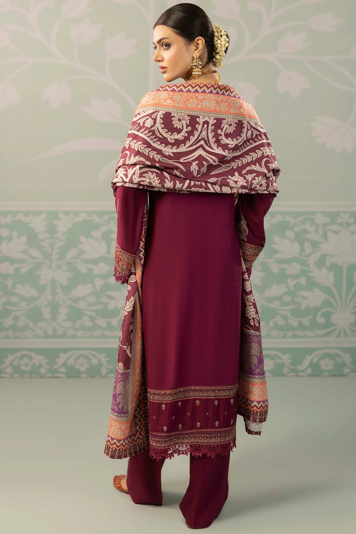 Viscose Slub  Embroidered 3 Piece Dress