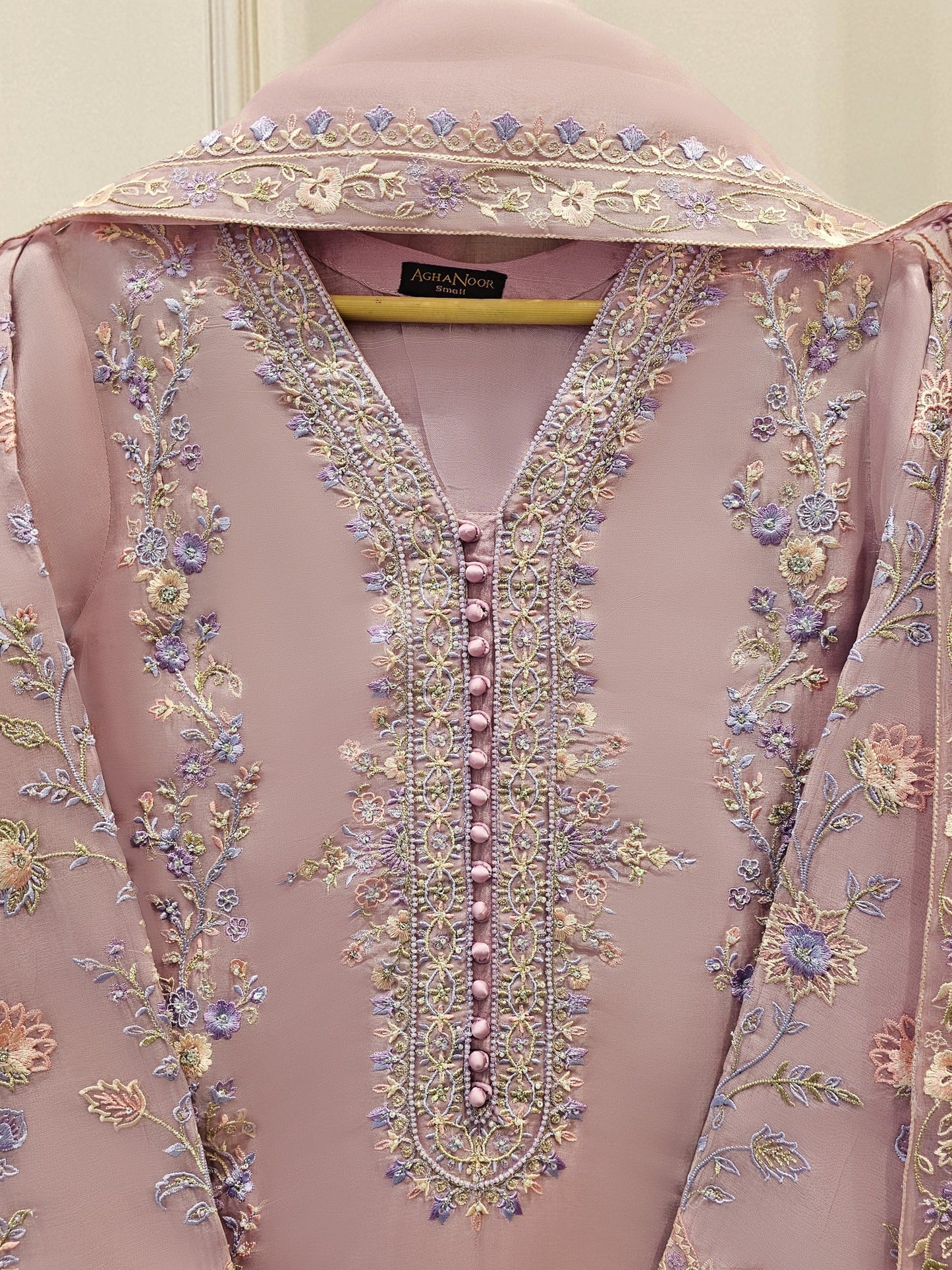 Agha Noor 3 Piece - Pure Organza Embroidered Dress S111626