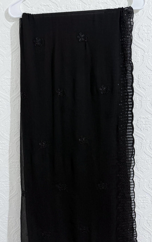 Pure Chiffon Sequins Embroidered Dupatta Black