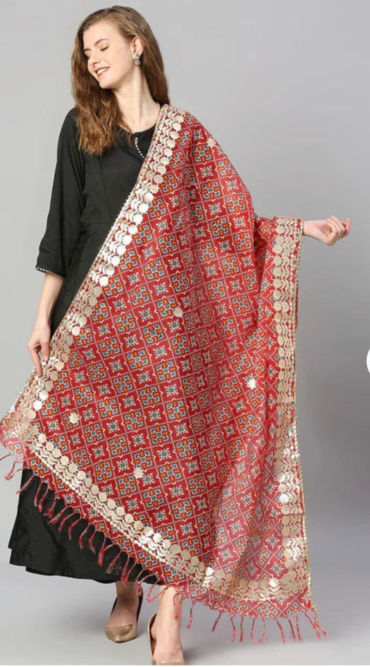 Printed Kota Cotton Dupatta With Gotta Patti Border Indian Dupatta