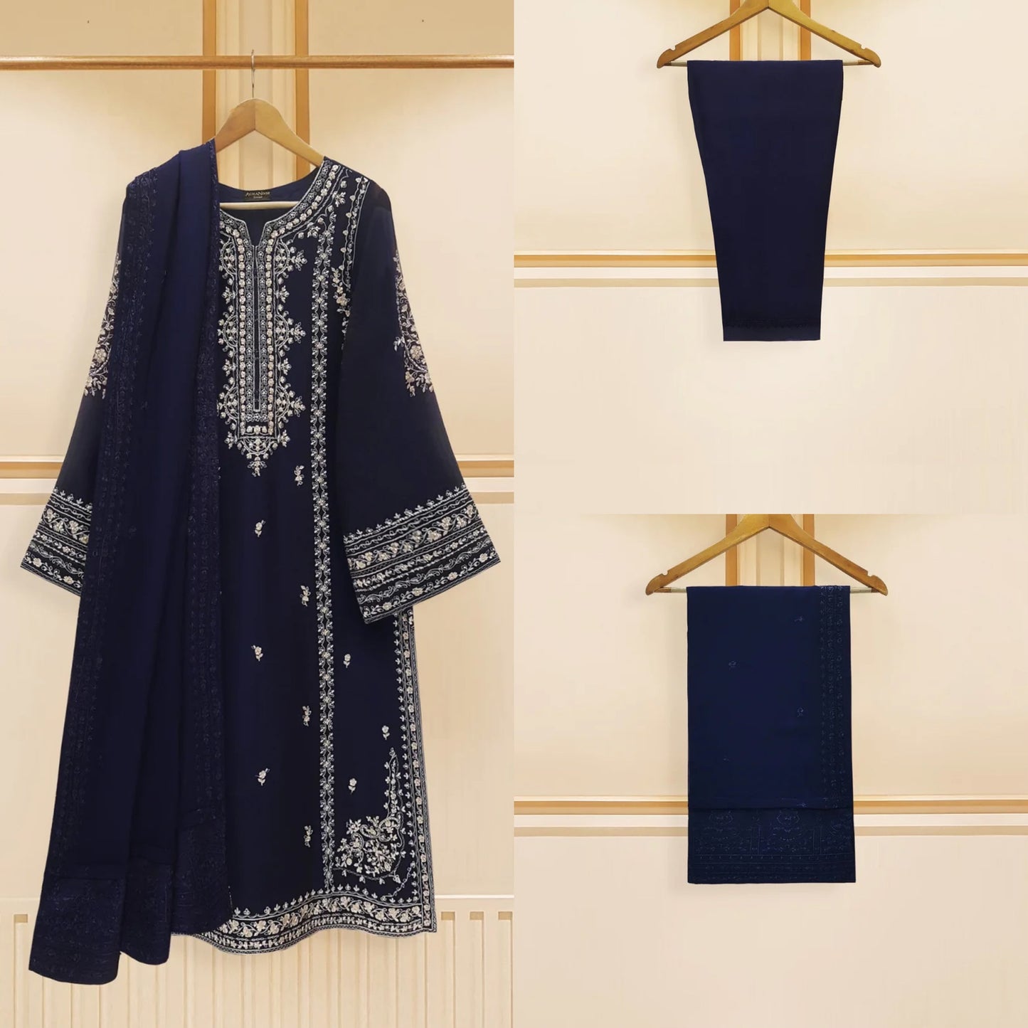 Agha Noor 3 Piece - Chiffon Embroidered Suit
