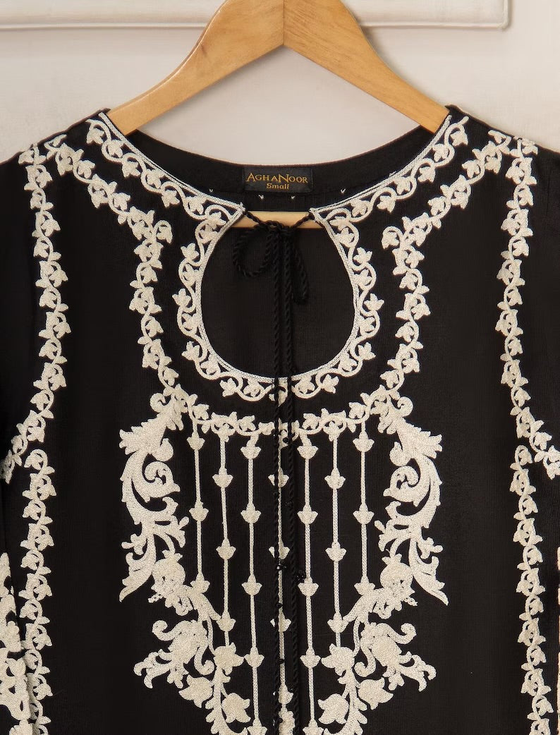 Agha Noor 3 Piece - Pure Organza Embroidered Dress