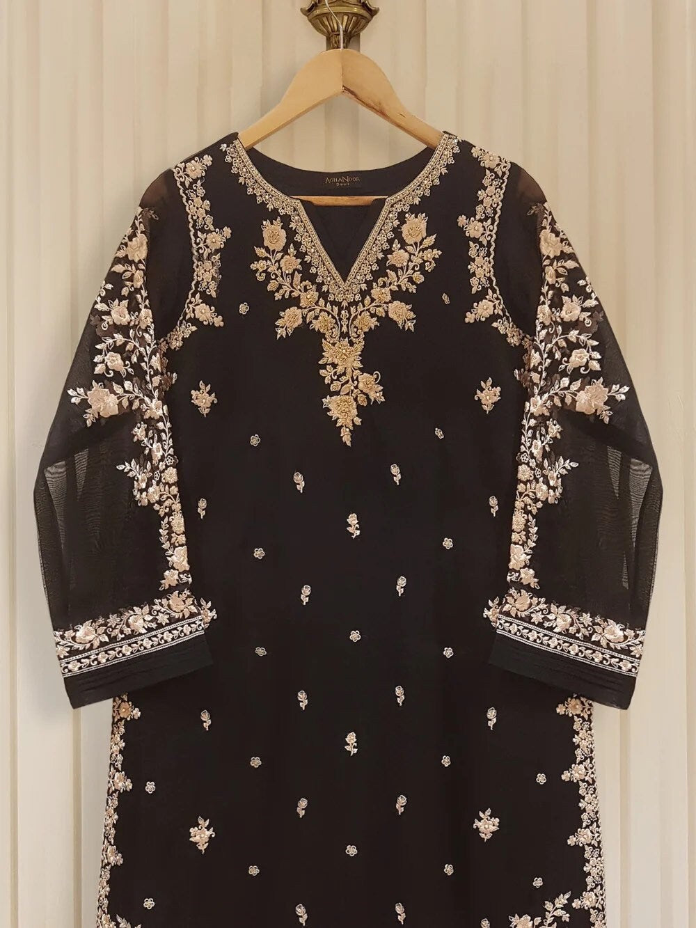 Agha Noor Original Organza 3 Piece Embroidered Dress