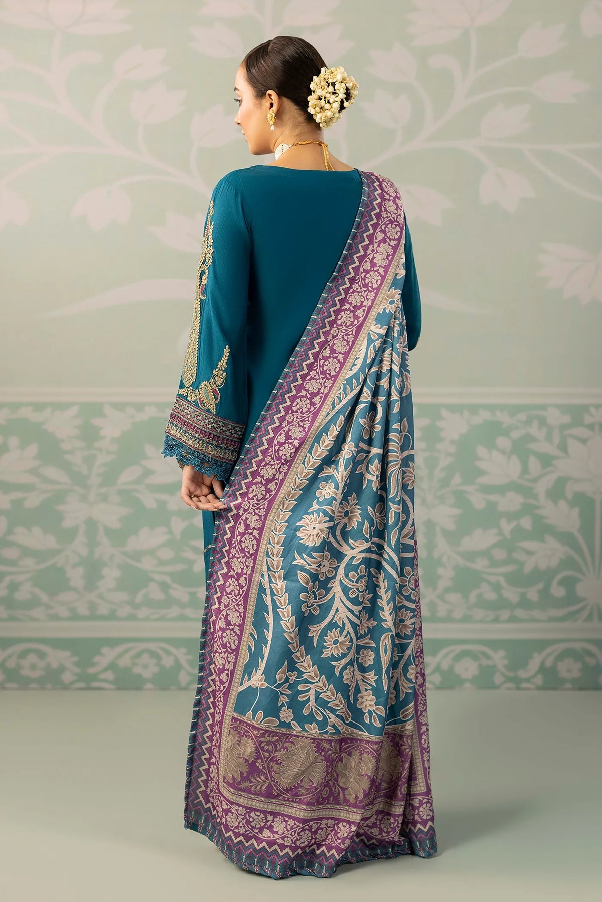 Viscose Slub  Embroidered 3 Piece Dress