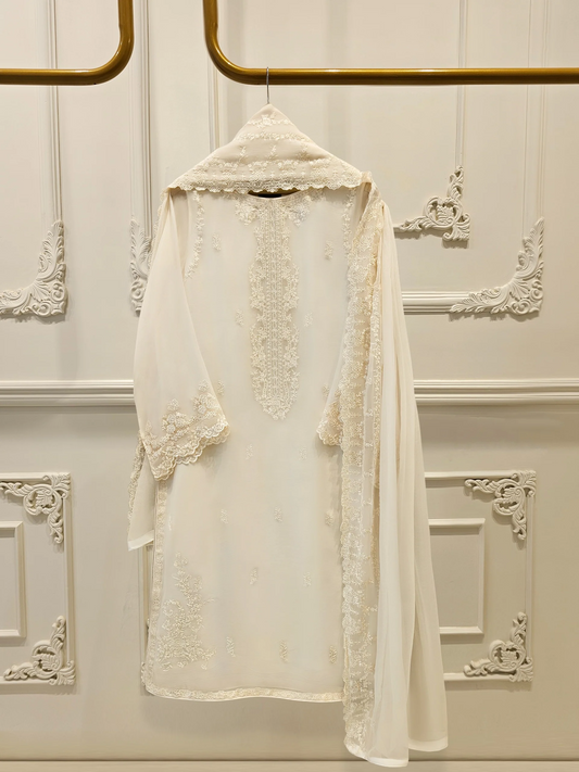 Agha Noor 3 Piece - Bamber Chiffon Embroidered Dress S112073