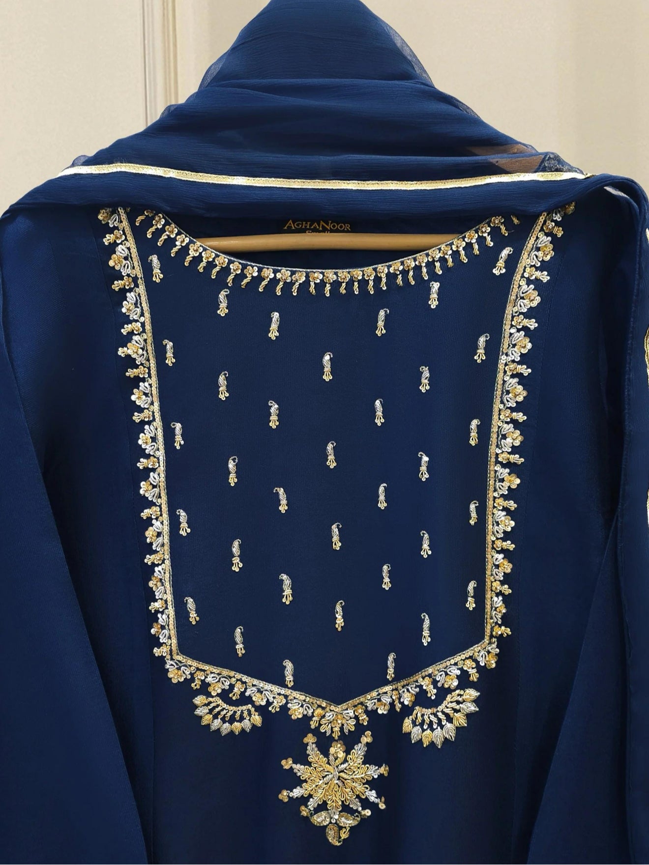 Agha Noor 3 Piece - Pure Embroidered Cotton Net Suit