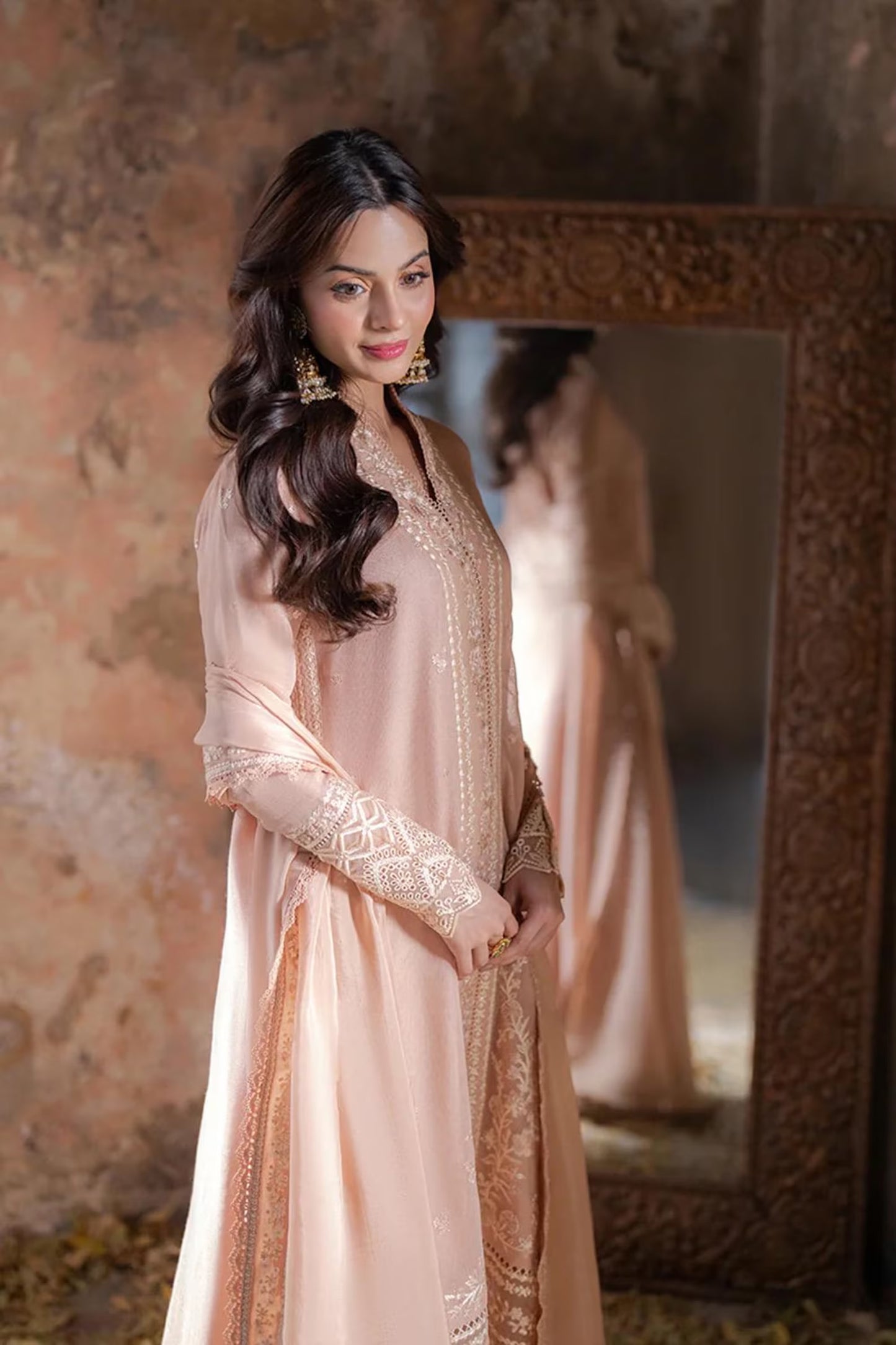 Azure Khadi Net Embroidered Dress