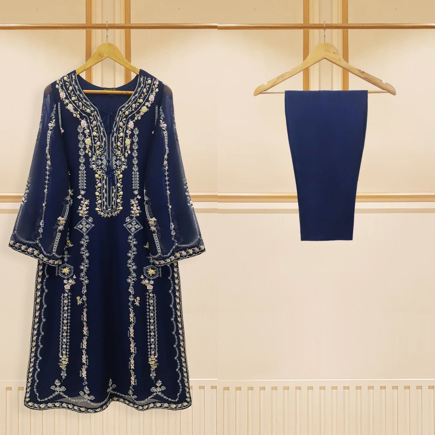 Agha Noor 2 Piece Chiffon Embroidered Dress