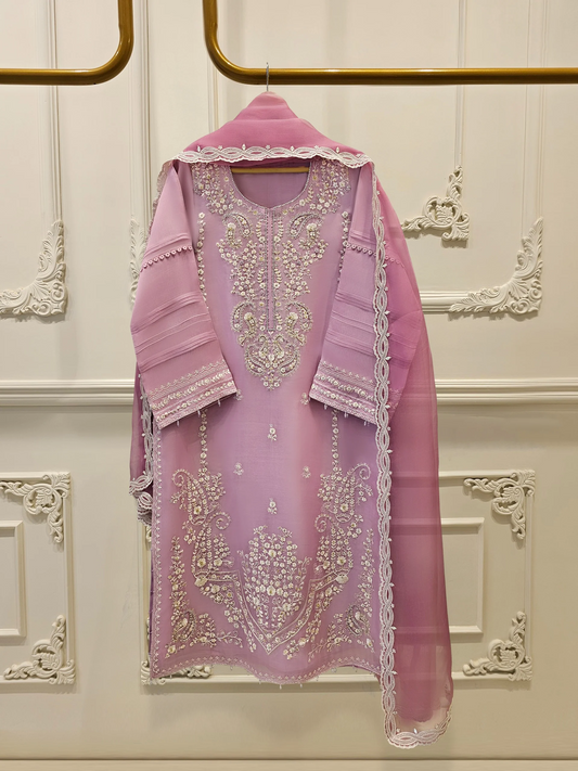 Agha Noor 3 Piece - Pure Organza Embroidered Dress S111626