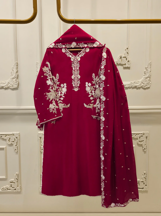 Agha Noor 3 Piece - Pure Embroidered Cotton Net Suit S113500