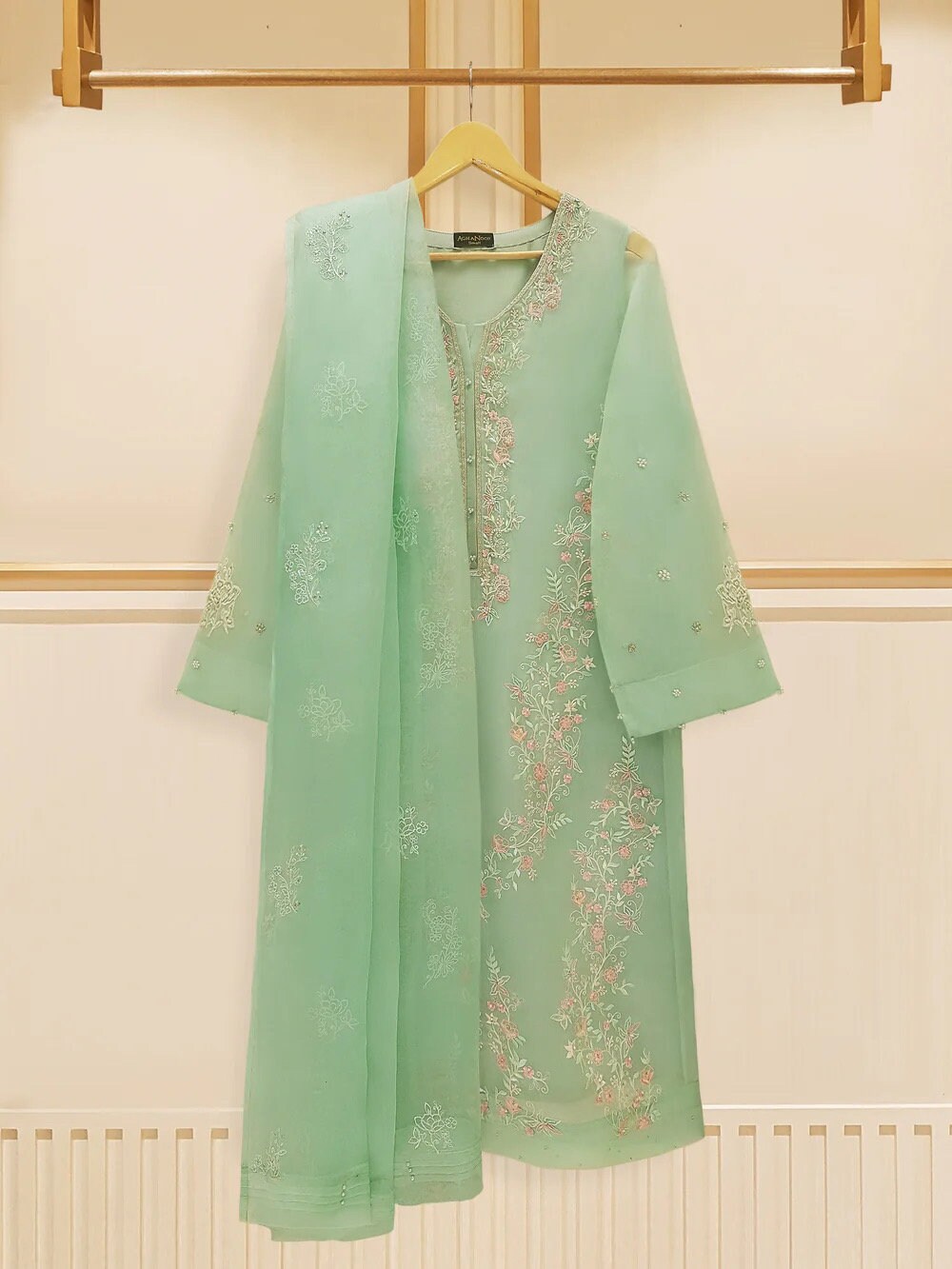 Agha Noor Original 3 Piece Organza Embroidered Dress