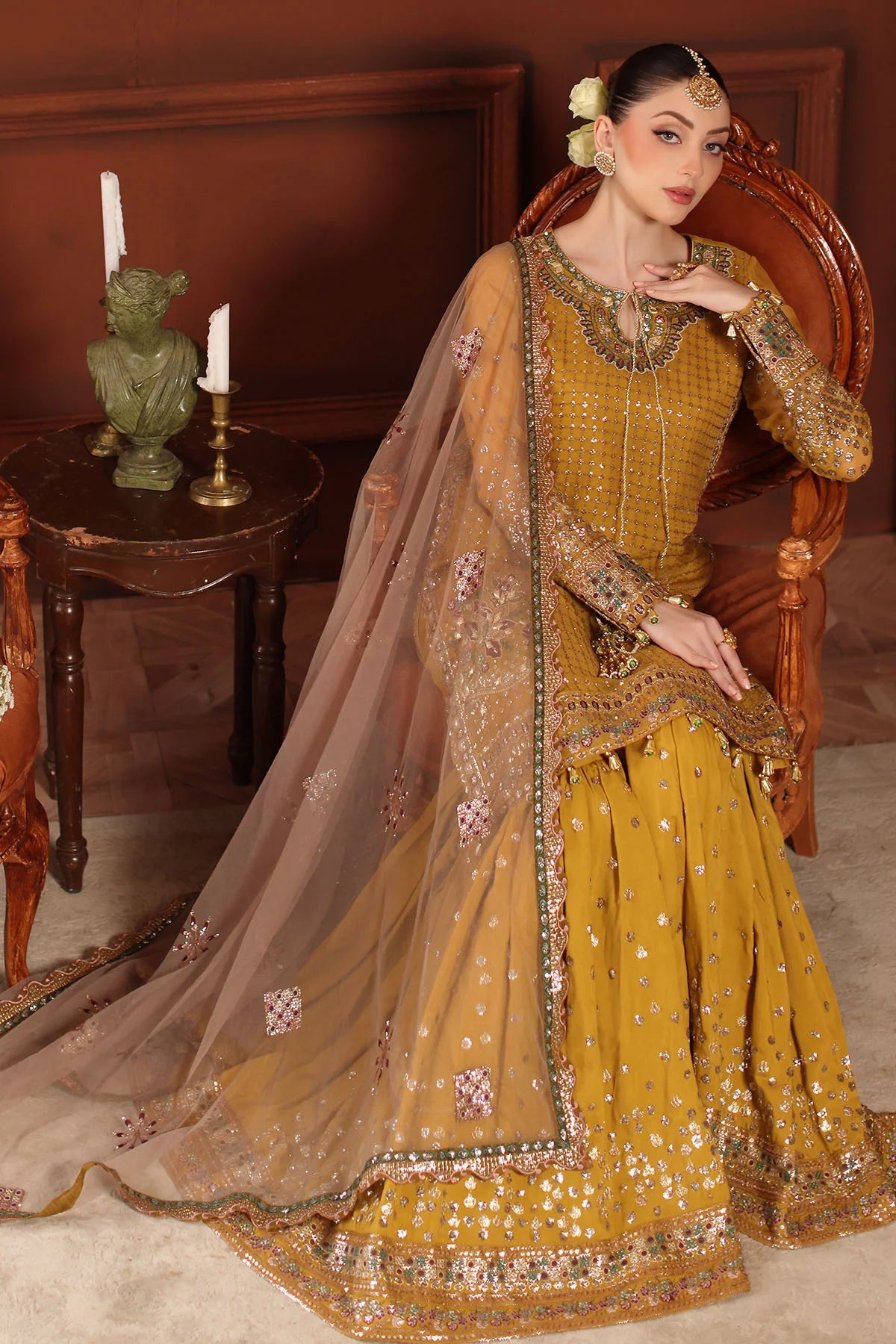 Nureh Chiffon Embroidered Gharara Dress