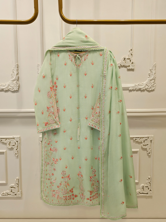 Agha Noor 3 Piece - Pure Embroidered Cotton Net Suit S113444
