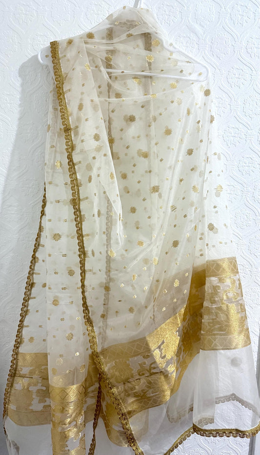 Pure Organza Dupatta Offwhite & Gold
