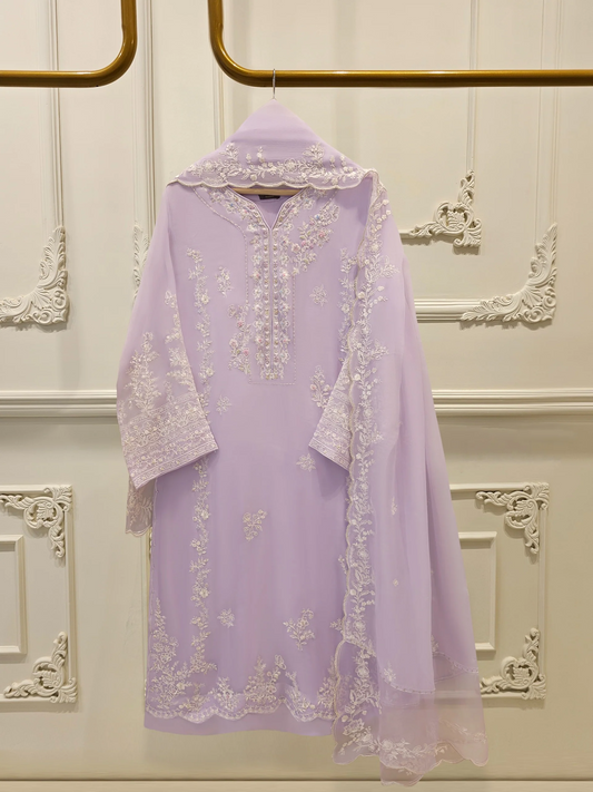Agha Noor 3 Piece - Pure Chiffon Embroidered Dress S112023