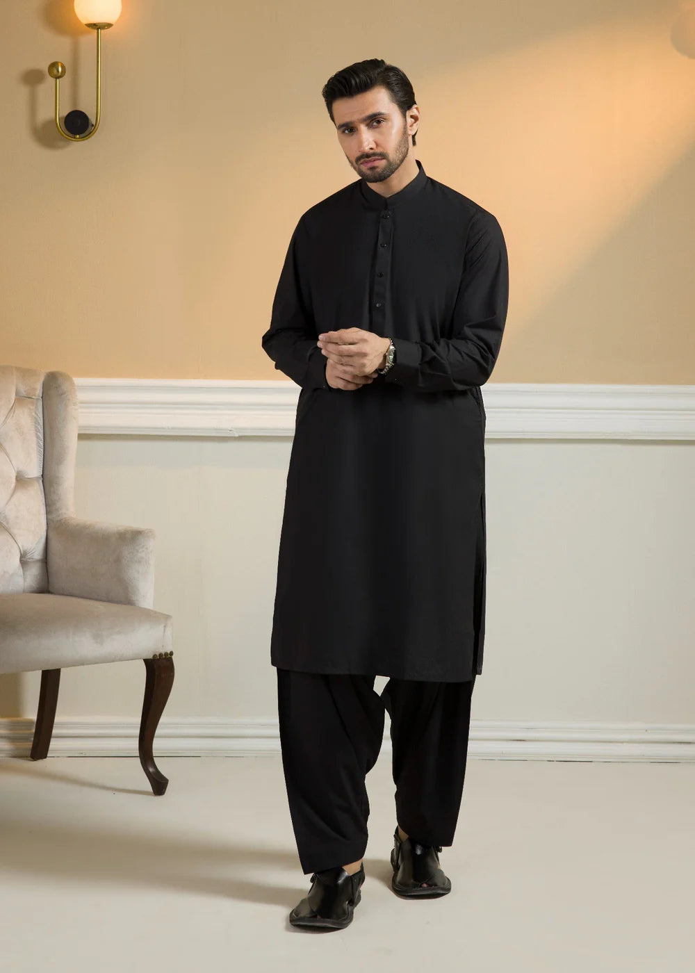 Men's Shalwar Kameez Pakistani Designer Black