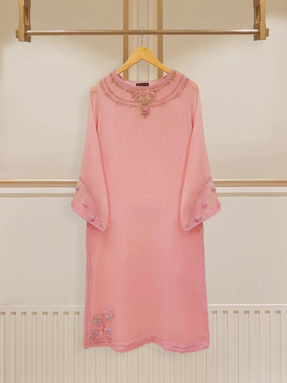 Agha Noor 2 Piece Chiffon Embroidered Dress