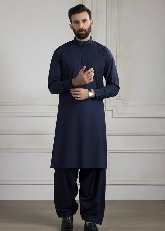 Men's Shalwar Kameez Pakistani Designer Navy Blue
