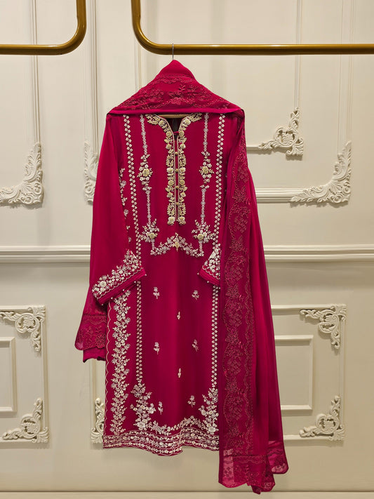 Agha Noor 3 Piece - Pure Chiffon Embroidered Dress S111641