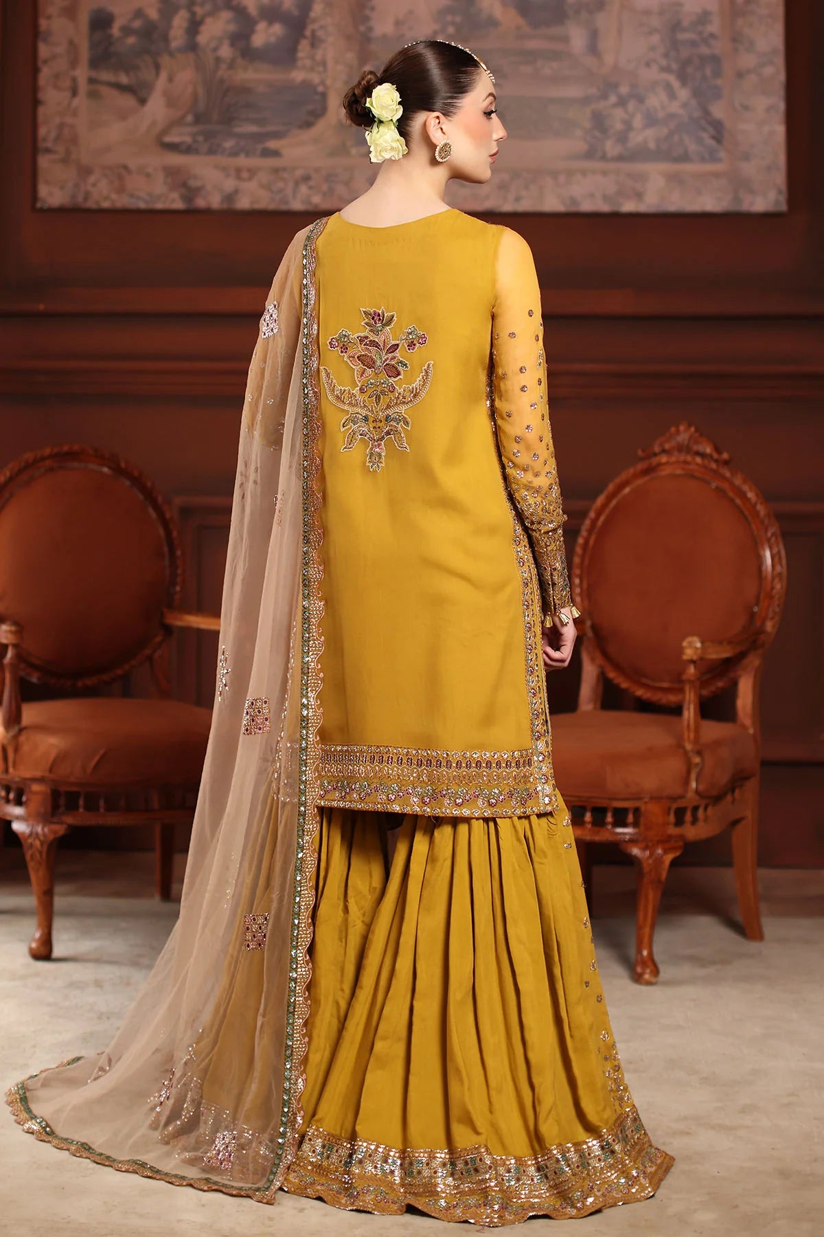 Nureh Chiffon Embroidered Gharara Dress
