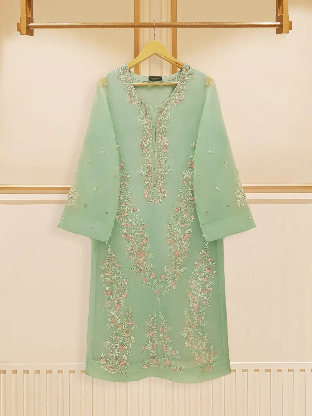 Agha Noor Original 3 Piece Organza Embroidered Dress