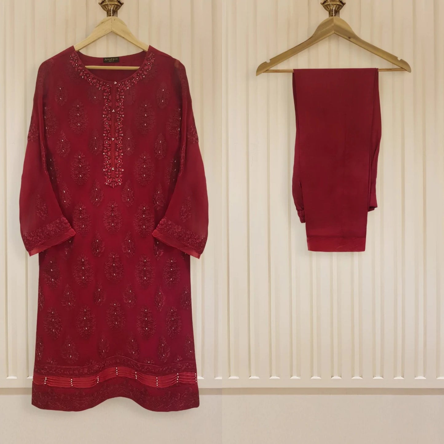 Agha Noor 3 Piece Chiffon Embroidered Dress