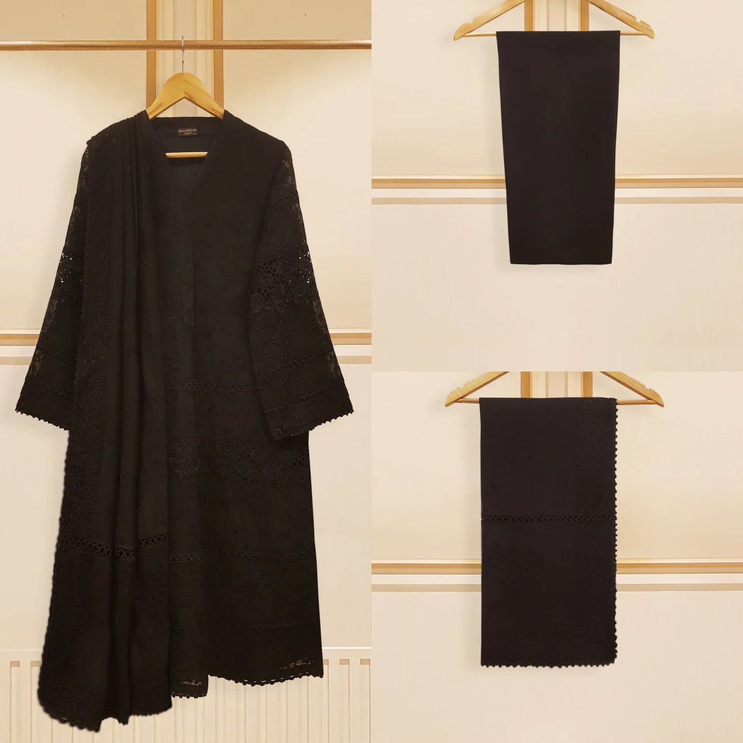 Agha Noor 3 Piece - Pure Cotton Net Embroidered Suit