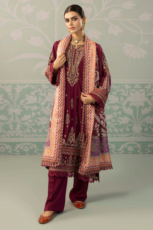 Viscose Slub  Embroidered 3 Piece Dress