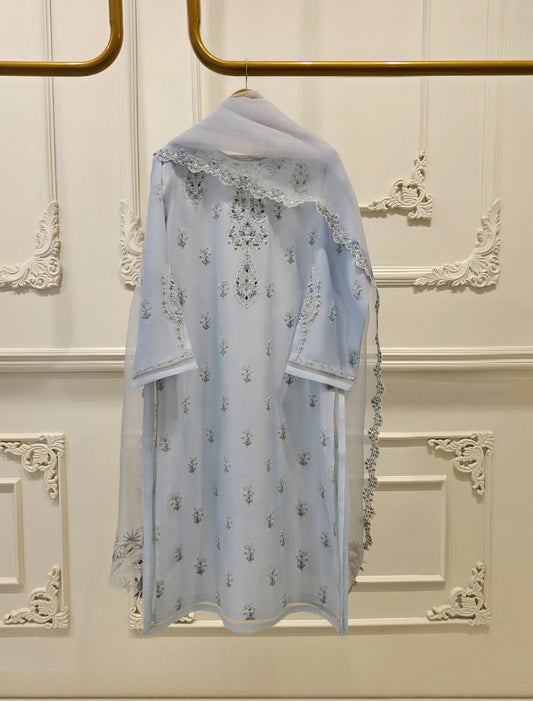 Agha Noor 3 Piece- Pure Silk Net Embroidered Suit S111615