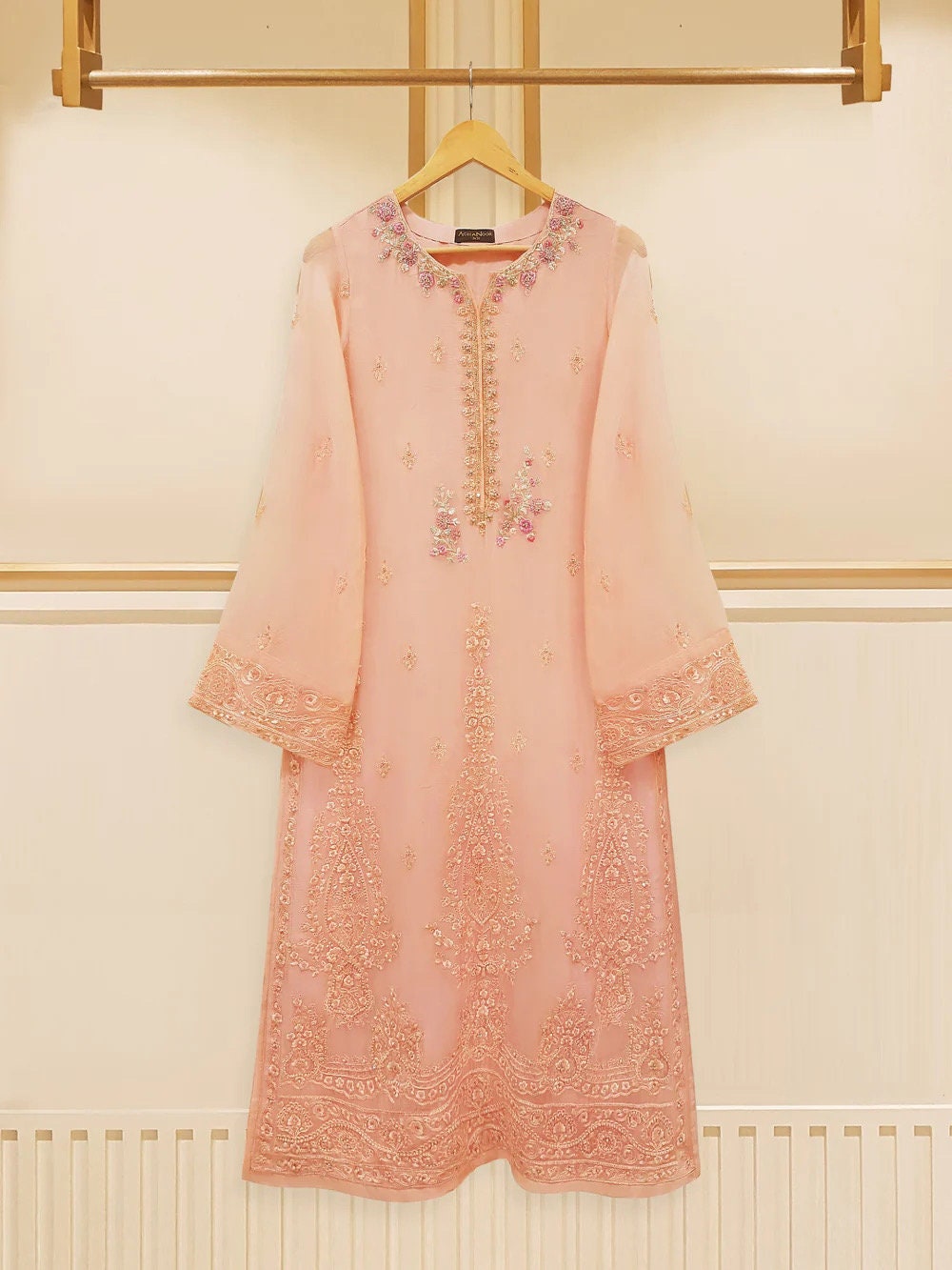 Agha Noor Original Pure 3 Piece Chiffon Embroidered Dress