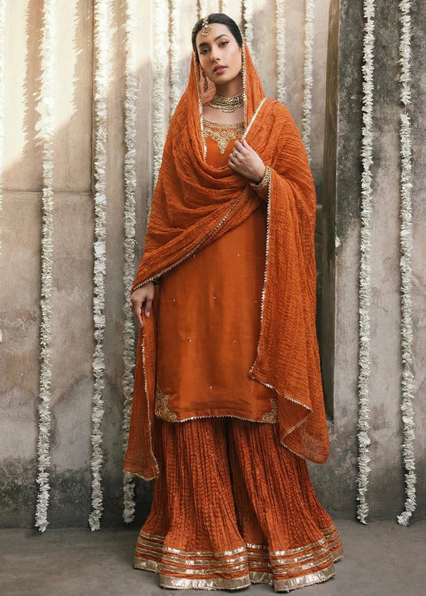 Chiffon Silk Embroidered Crush Sharara
